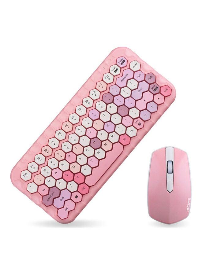 Cordless Round Cap Keyboard and Mouse Set Pink 