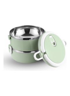 Portable Double Layer Insulated Lunch Box Green/White 15 x 13 x 15cm