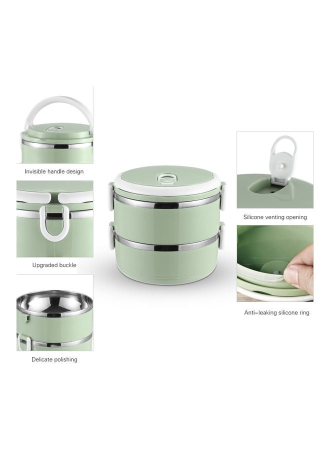 Generic Portable Double Layer Insulated Lunch Box Green/White 15 x 13 x 15cm  - Image 2