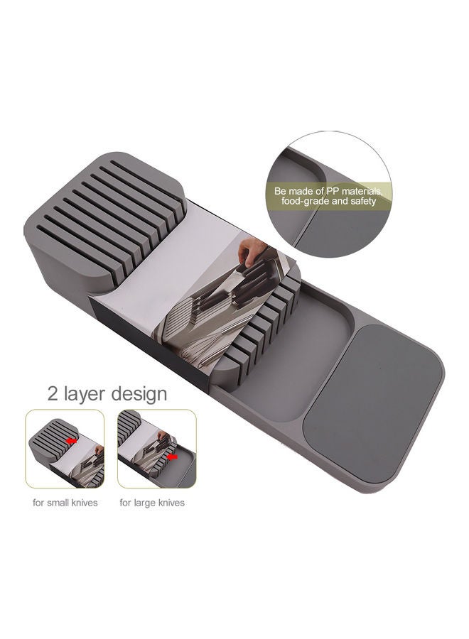 Generic Kitchen Knife Drawer Organizer Tray Grey 7.3 x 39.5 x 13.7cm  - Image 3