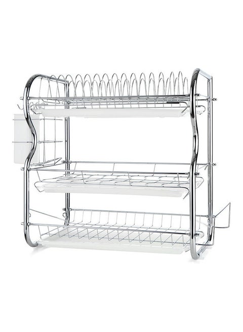 3-Tier Dish Rack Kitchen Supplie Silver/White 47 x 17 x 26.5cm