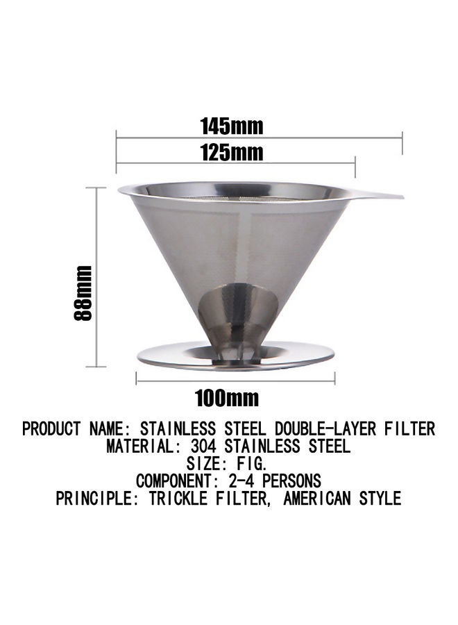 Coffee Filter Pour Over Funnel Brew Drip Tea Metal Mesh Basket Silver - Image 2