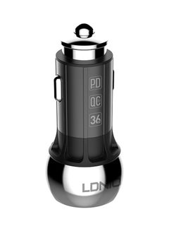 إل دينو شاحن سيارة سريع مزود بموصل طاقة بمنفذ USB وتقنية الشحن السريع 3.0 ووضع مزدوج أسود/فضي  - Image 1