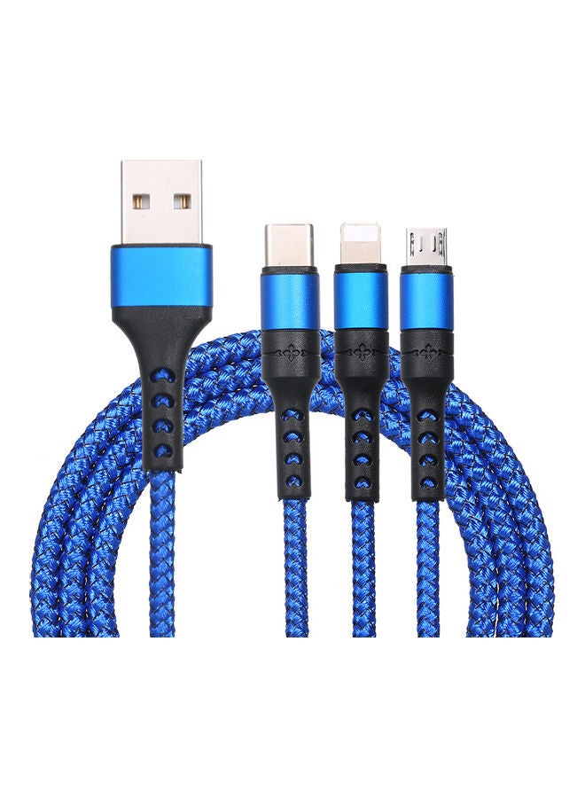 كابل شحن 3 في 1 بمنفذ USB مايكرو نوع C بديل للإضاءة أزرق - Image 1