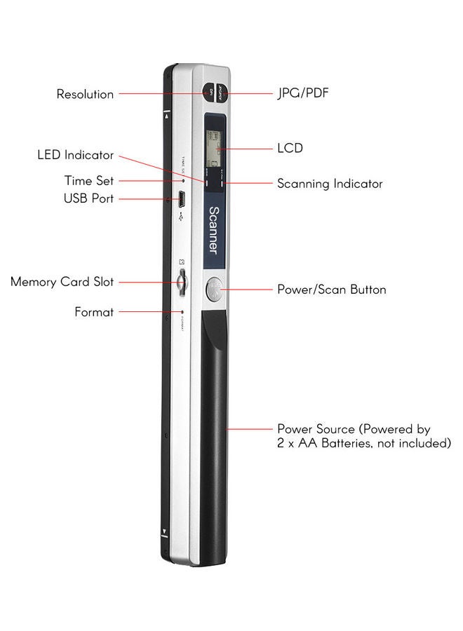 Portable Handheld Wand Wireless Scanner Silver  - Image 1