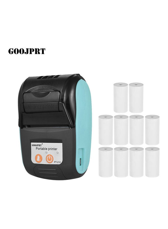 طابعة حرارية محمولة طراز GOOJPRT PT-210 مع 10 لفائف ورق أسود/أزرق - Image 1