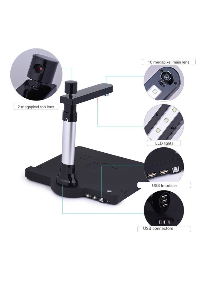 Adjustable HD High Speed USB Book Image Document Camera Scanner Dual Lens Black/Silver  - Image 1