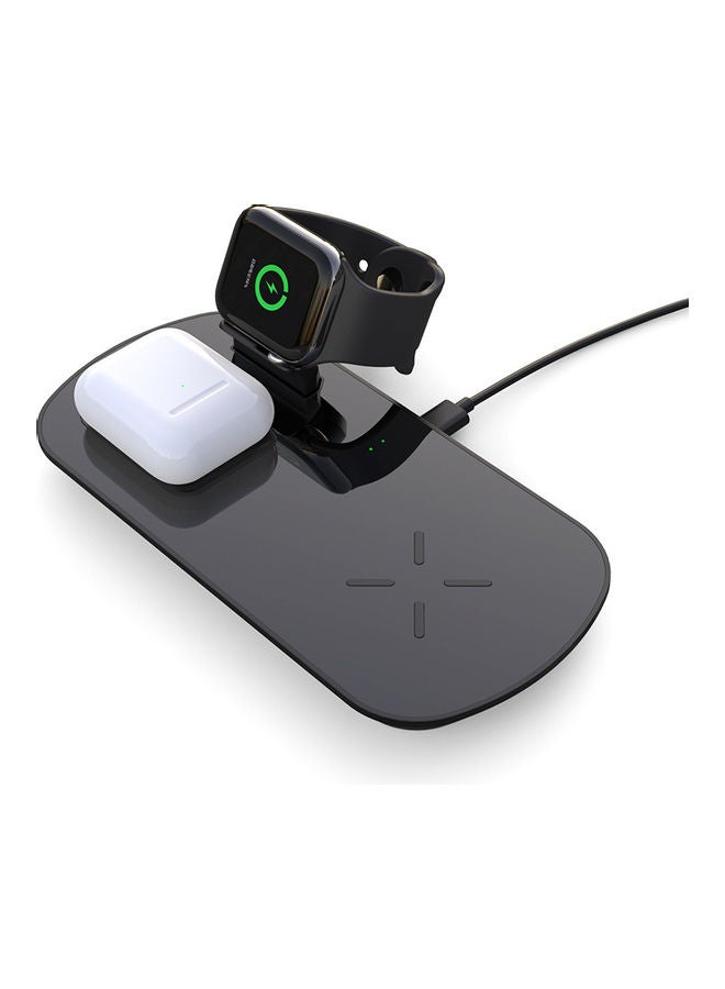 3-in-1 Wireless Charging Station For Apple Watch/Earbuds/Smartphone Black - Image 3