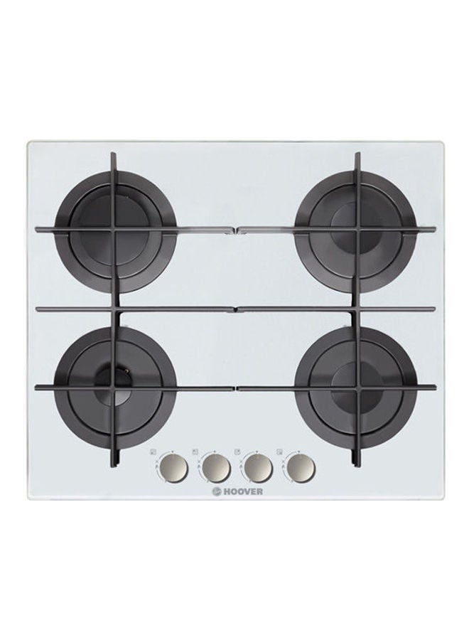 هوفر موقد غاز مسطح ب4 شعلات غاز مدمجة مقاس 60 × 60 سم على لوح من الزجاج الأبيض HGV64SMTCGW-white أبيض