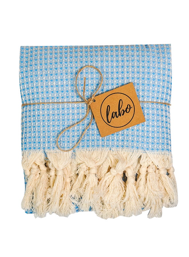 LAISLABONITA Turkish Peshtemal Towel Blue/Beige 180 x 90cm  - Image 2
