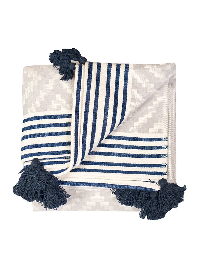 LAISLABONITA Turkish Peshtemal Towel White/Blue 180 x 90cm  - Image 1
