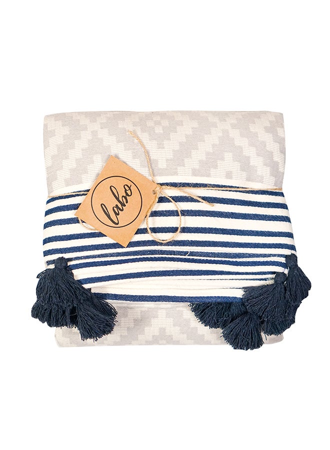 LAISLABONITA Turkish Peshtemal Towel White/Blue 180 x 90cm  - Image 2