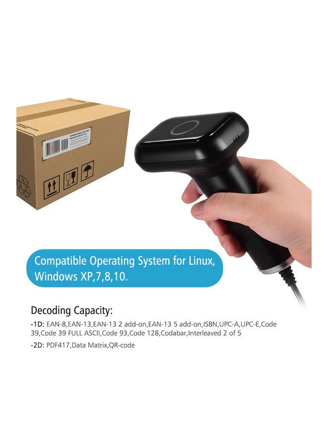 ماسح باركود ضوئي سلكي محمول باليد مزود بمنفذ USB ومستشعر صور CMOS أسود - Image 3