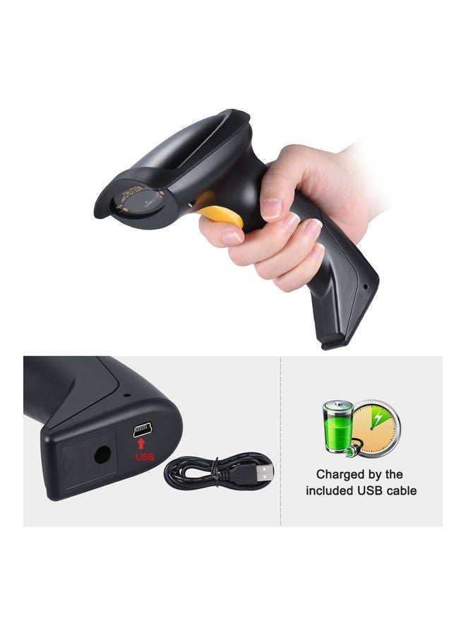 ماسح باركود تلقائيا/ يدوي 1D لاسلكي محمول باليد يعمل بالبلوتوث أسود - Image 1