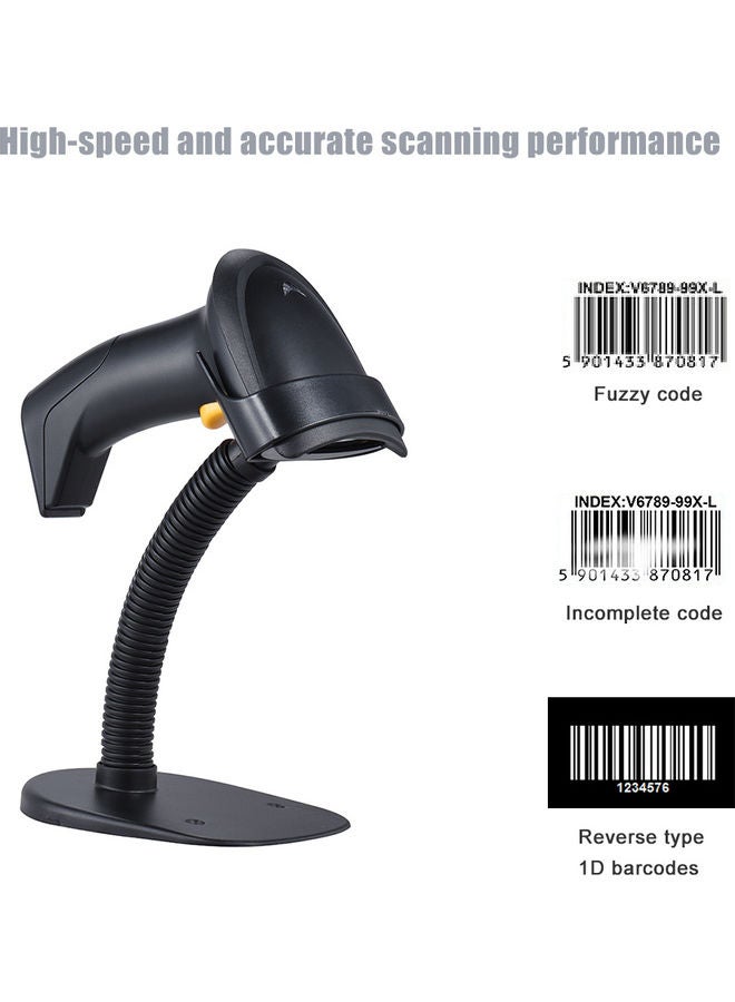 ماسح باركود تلقائيا/ يدوي 1D لاسلكي محمول باليد يعمل بالبلوتوث أسود - Image 3