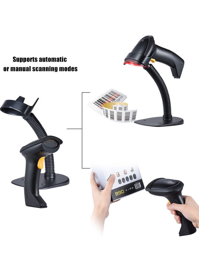 ماسح باركود تلقائيا/ يدوي 1D لاسلكي محمول باليد يعمل بالبلوتوث أسود - Image 4