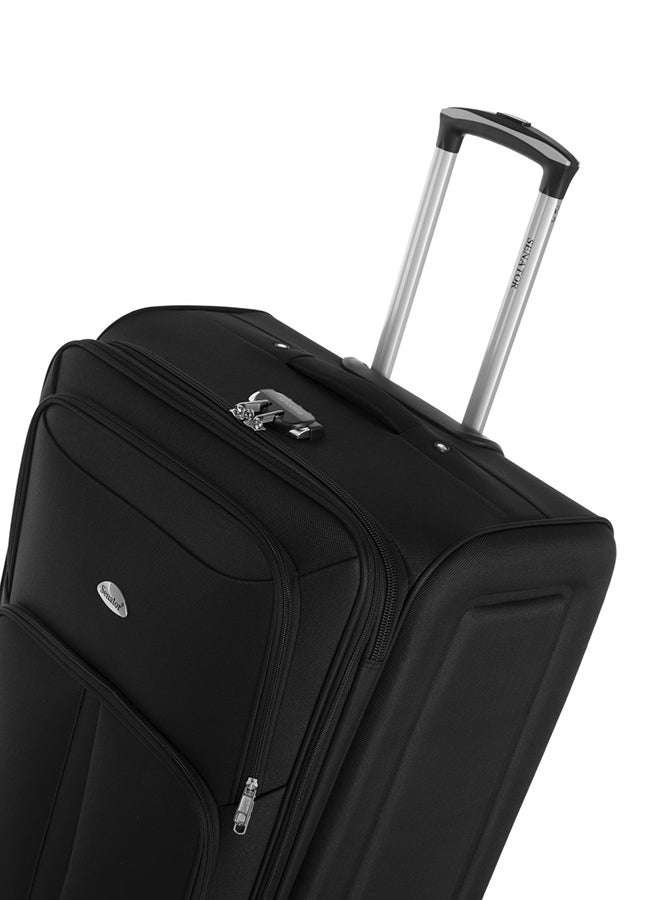 SENATOR - Soft Shell Large Checked Luggage Trolley For Unisex Ultra Lightweight Expandable Suitcase With 2 Wheels Black - Image 1