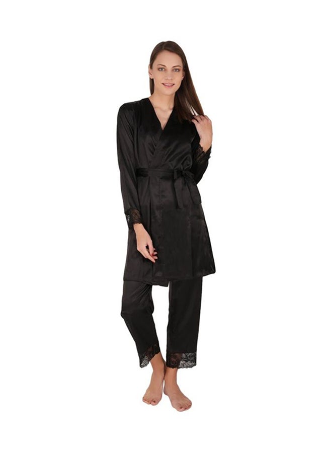 Nurteks 3-Piece Satin Sleepsuit Set Black - Image 1