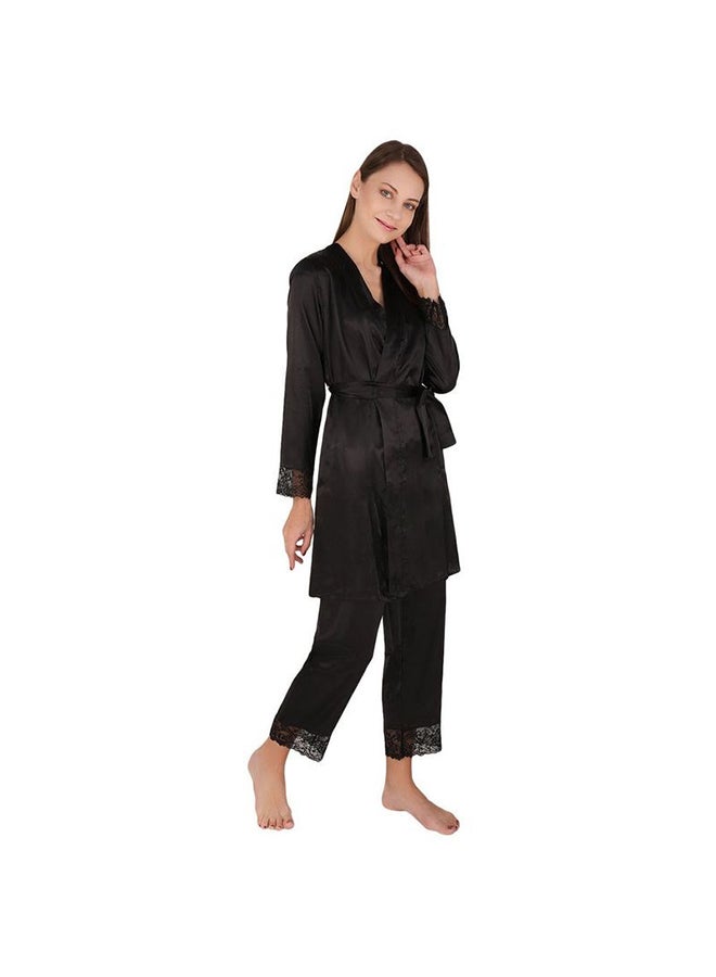 Nurteks 3-Piece Satin Sleepsuit Set Black - Image 3