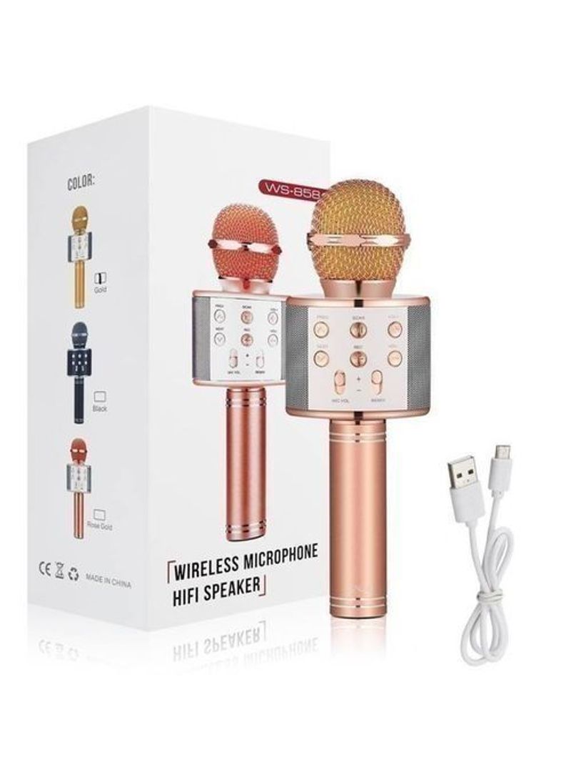 WS-858 Microphone Wireless Portable Speaker - Rose Gold - Image 1