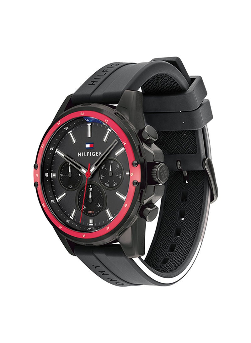 تومي هيلفيغر ساعة يد ماسون بعقارب وسوار من السيليكون بتصميم دائري مقاس 45 مم - لون أسود - 1791793 للرجال - Image 3