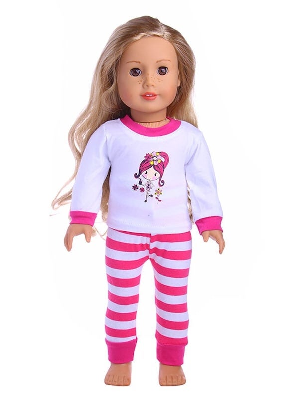 2-Piece Long Sleeves Pyjama Set For 18-Inch Fashion Doll - Image 2
