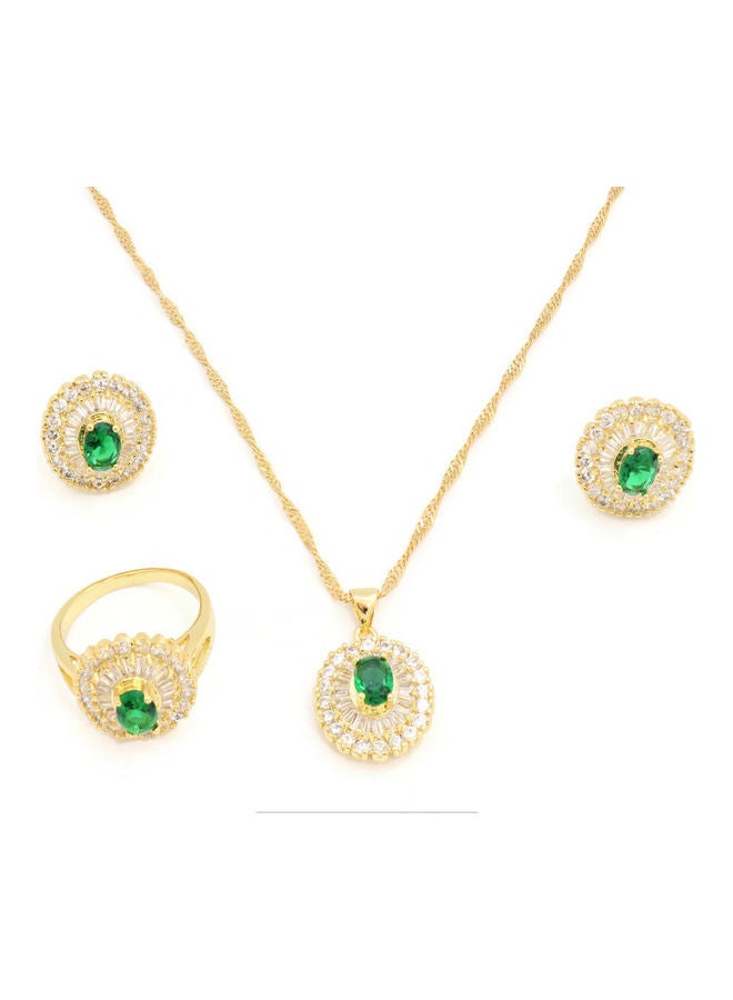 FC Collection 3-Piece Gorgeous Gemstone Studded Pendant Necklace And Earrings With Ring - Image 1