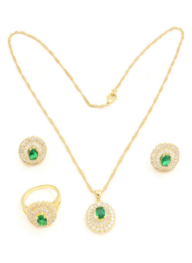FC Collection 3-Piece Gorgeous Gemstone Studded Pendant Necklace And Earrings With Ring - Image 2