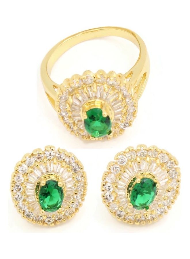 FC Collection 3-Piece Gorgeous Gemstone Studded Pendant Necklace And Earrings With Ring - Image 3