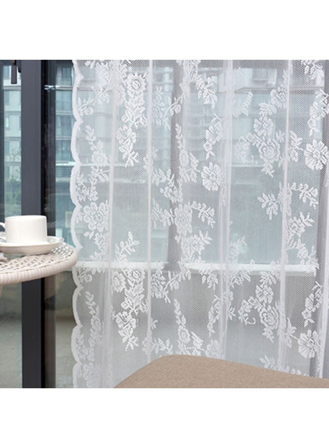 Lace Flower Pattern Sheer Curtain White - Image 4
