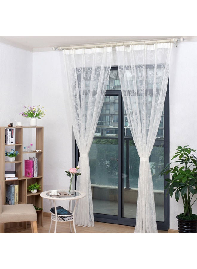 Lace Flower Pattern Sheer Curtain White - Image 2