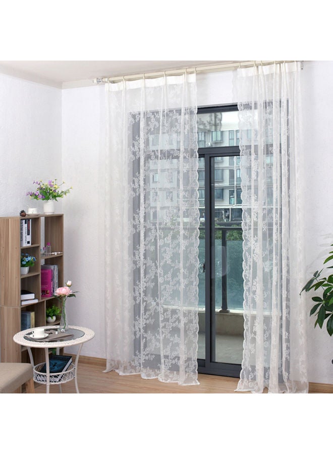 Lace Flower Pattern Sheer Curtain White - Image 1