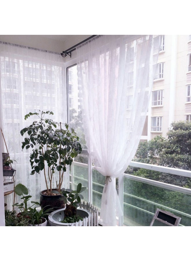 Lace Flower Pattern Sheer Curtain White - Image 3
