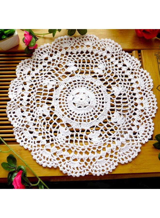 Crocheted Flower Placemat Table Coaster White - Image 1