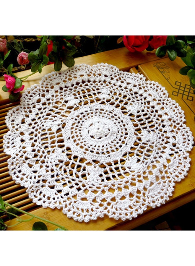 Crocheted Flower Placemat Table Coaster White - Image 2