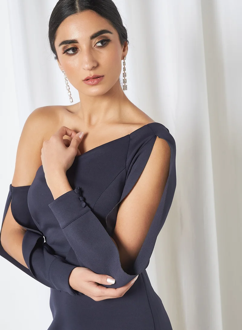 Femi9 One Shoulder Embellished Dress Dark Blue