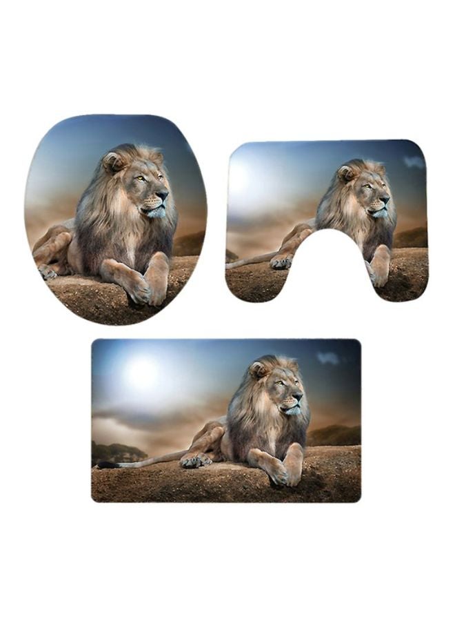 Voberry 3-Piece Lion Printed Bathroom Non-Slip Pedestal Rug Set Blue/Brown/White 18x7x504cm - Image 1