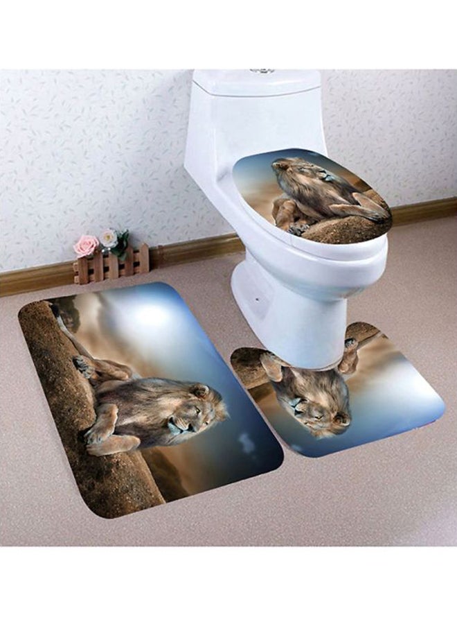 Voberry 3-Piece Lion Printed Bathroom Non-Slip Pedestal Rug Set Blue/Brown/White 18x7x504cm - Image 2