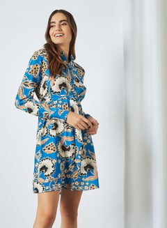 Lola Buttoned Mini Dress Mykonos Blue