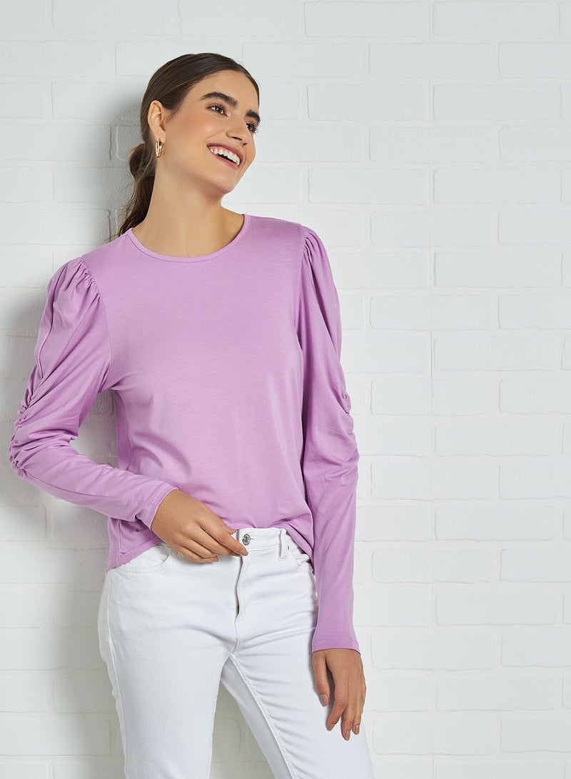 VERO MODA - Panda Ruched Long Sleeve T-Shirt Violet Tulle - Image 1