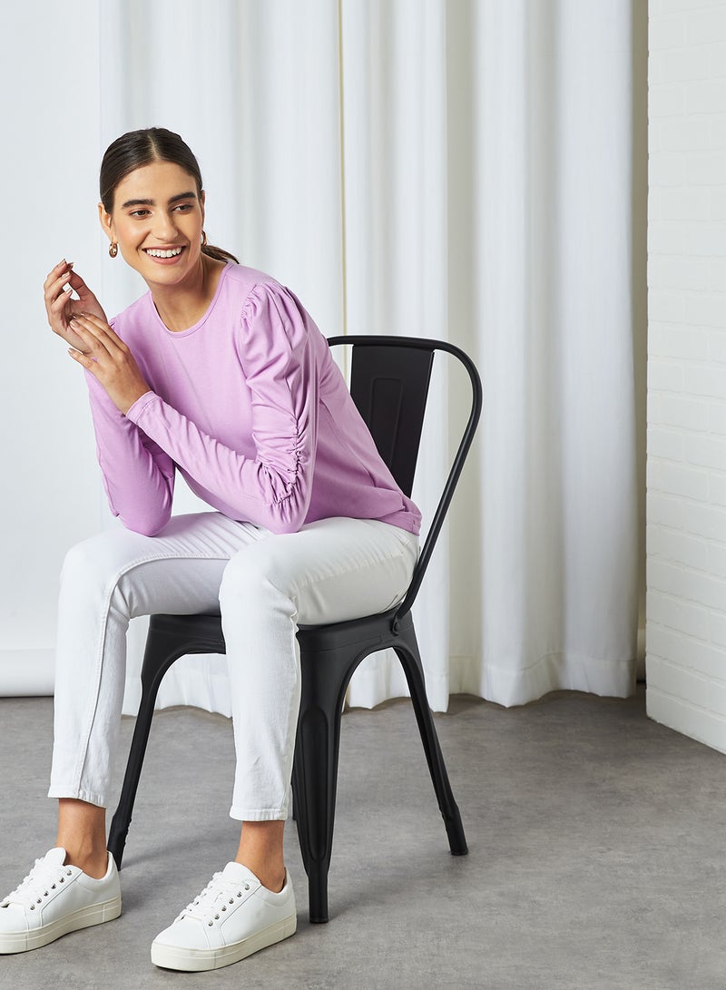VERO MODA - Panda Ruched Long Sleeve T-Shirt Violet Tulle - Image 1