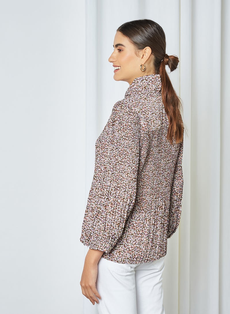 SELECTED FEMME All Over Print Neck Tie Top Cappuccino - Image 2