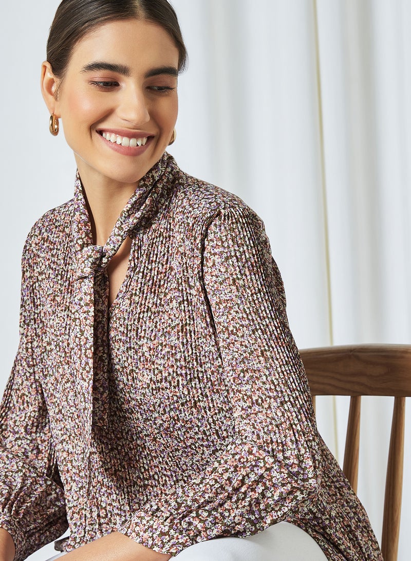 SELECTED FEMME All Over Print Neck Tie Top Cappuccino - Image 4