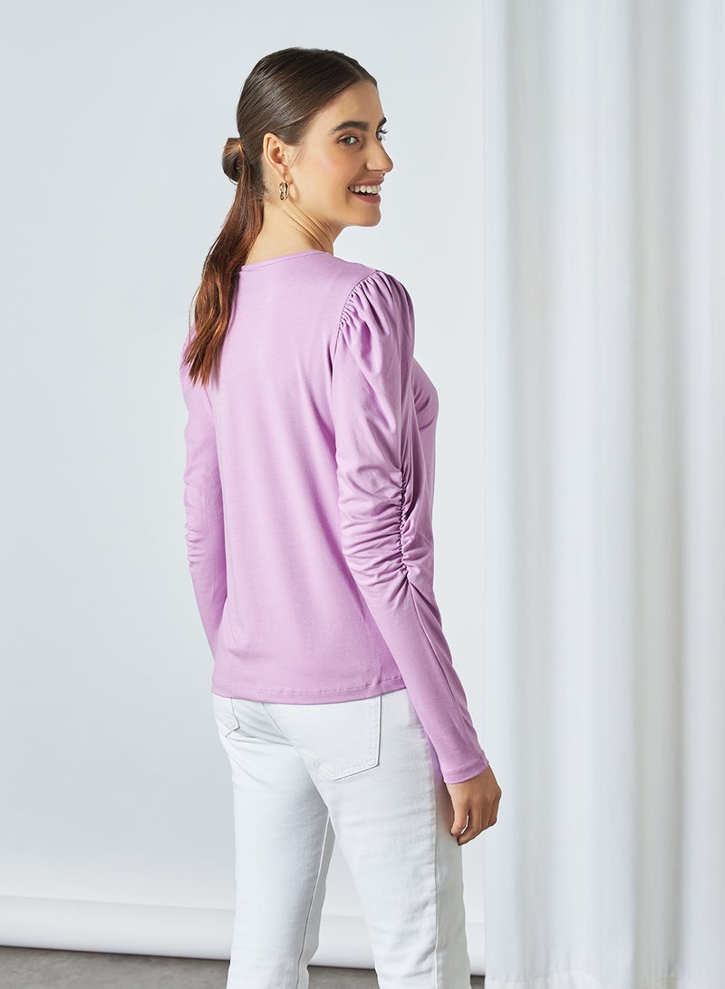 VERO MODA - Panda Ruched Long Sleeve T-Shirt Violet Tulle - Image 1