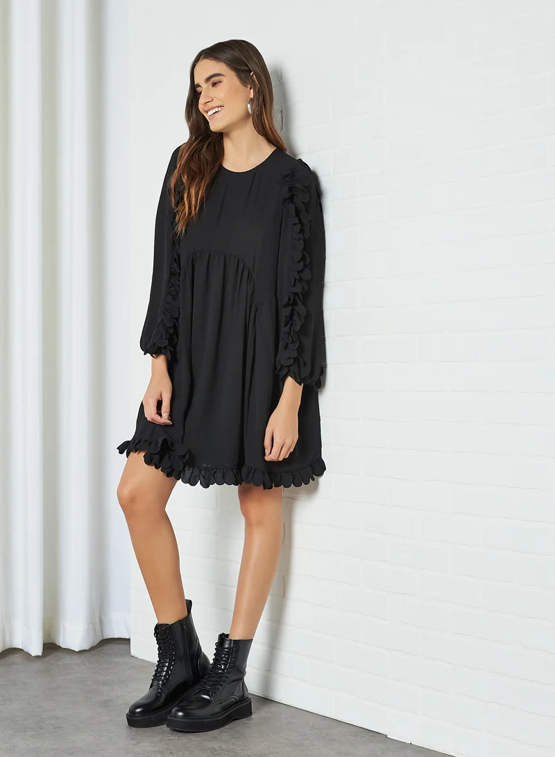 VERO MODA Ruffled Sleeve Mini Dress Black