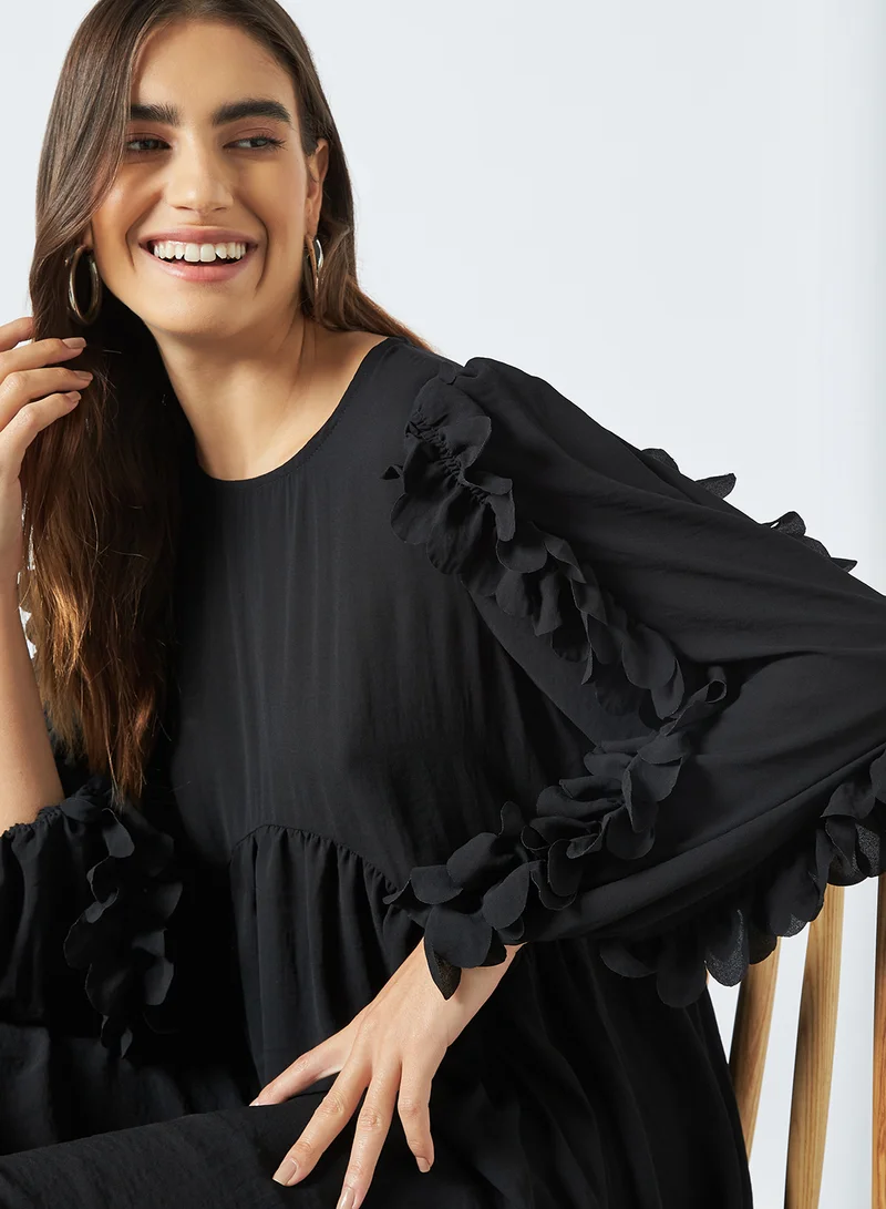 VERO MODA Ruffled Sleeve Mini Dress Black