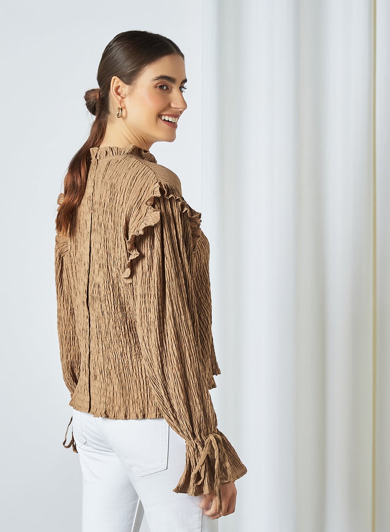 SELECTED FEMME - Ruffle Detailed Top Tigers Eye - Image 1