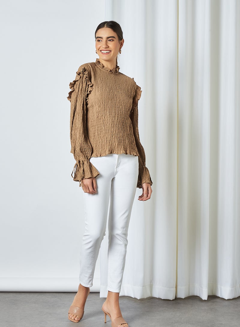 SELECTED FEMME - Ruffle Detailed Top Tigers Eye - Image 1