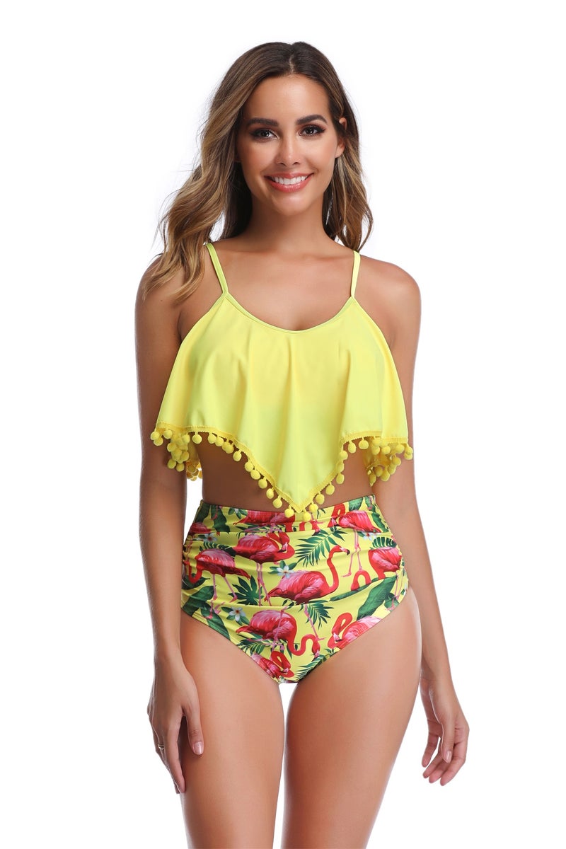 Jolly Chic - Flamingo Print High Waist Flouncy Swimwear Set Multicolour - Image 1