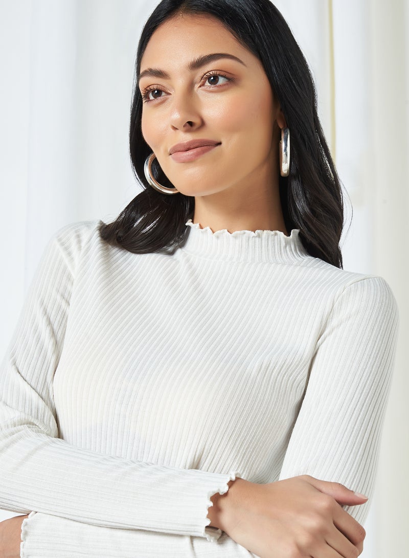 VERO MODA - High Neck Ribbed Top White Pastel - Image 1